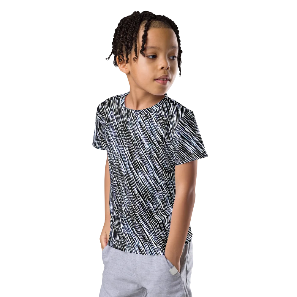 Dupain Waves on Kids Crew Neck T-Shirt — Left Front