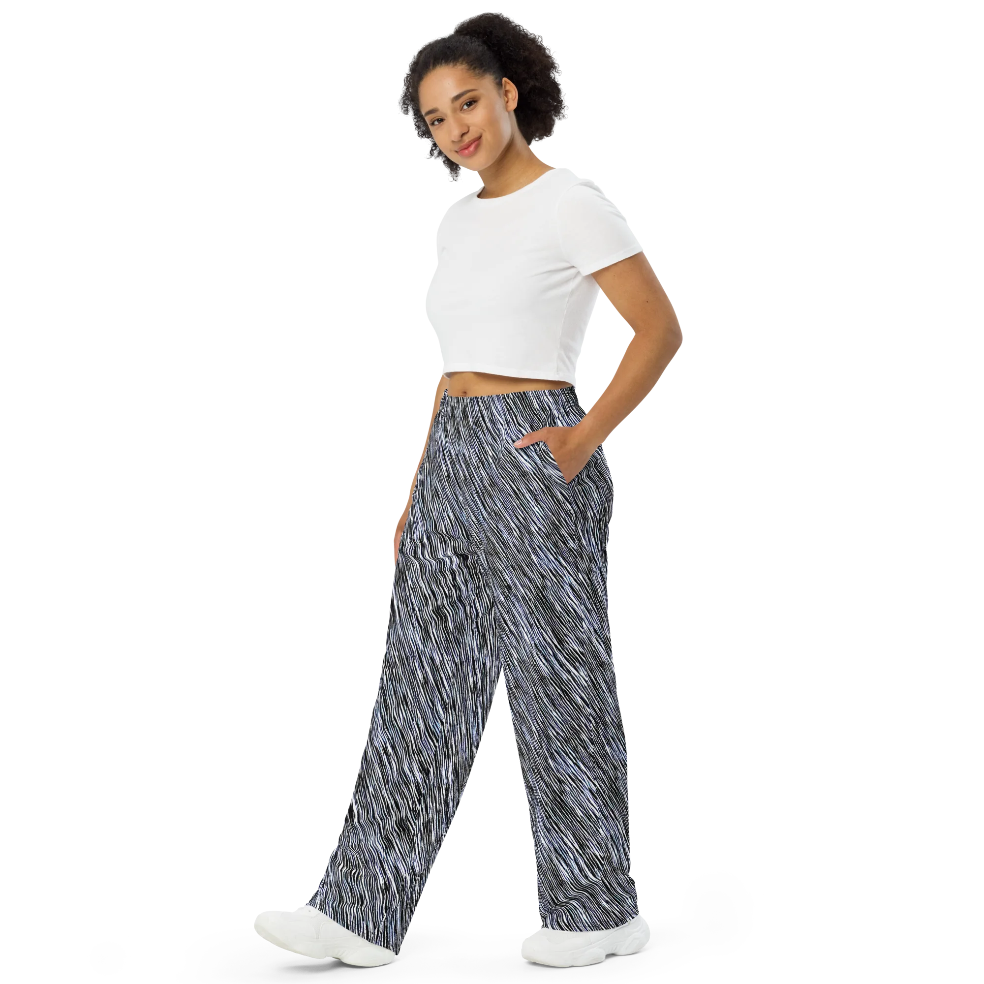 Dupain Waves on Wide-Leg Pants — Left Front
