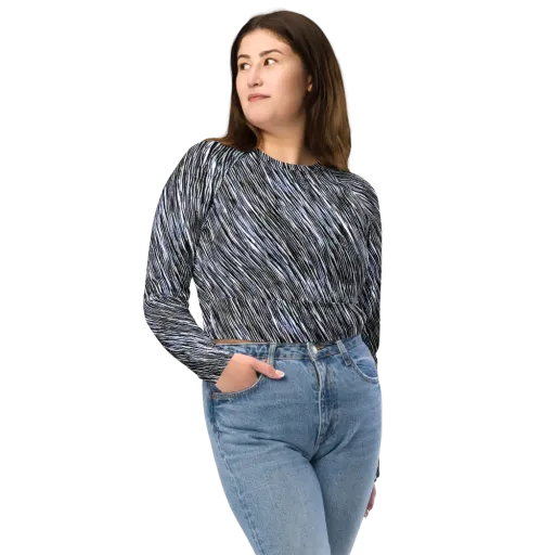 Dupain Waves on a Long Sleeve Crop Top
