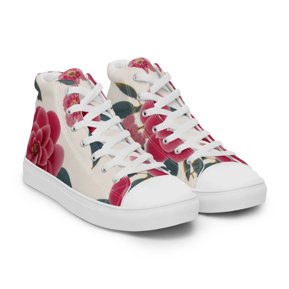 Tea Garden on Men's High Top Canvas Shoes — Right Front