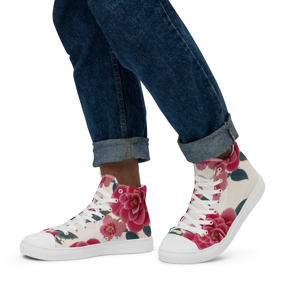 Tea Garden on Men's High Top Canvas Shoes — Left