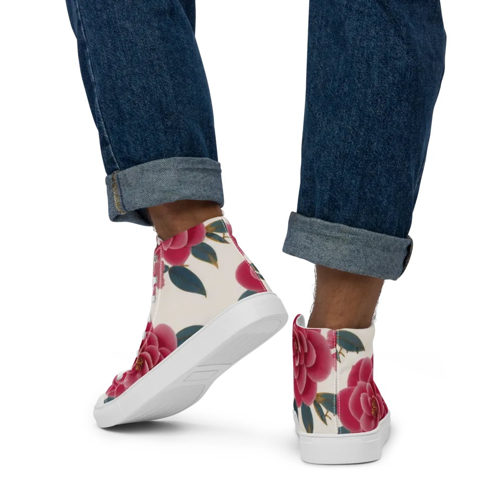 Tea Garden on Men's High Top Canvas Shoes — Back