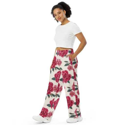 Tea Garden on a Wide-Leg Pants