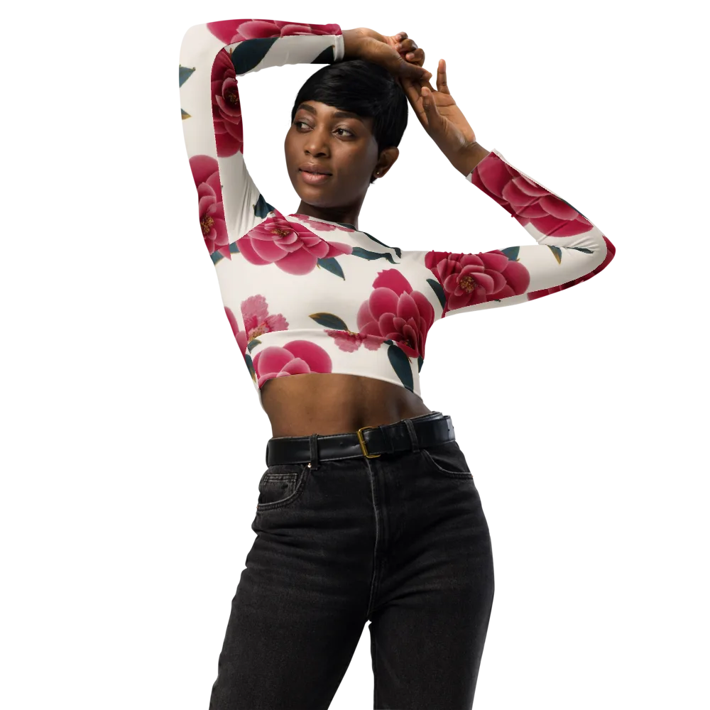 Tea Garden on Long Sleeve Crop Top — Front