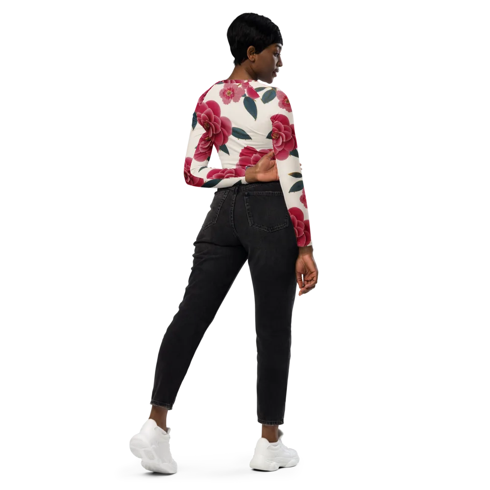 Tea Garden on Long Sleeve Crop Top — Right Back