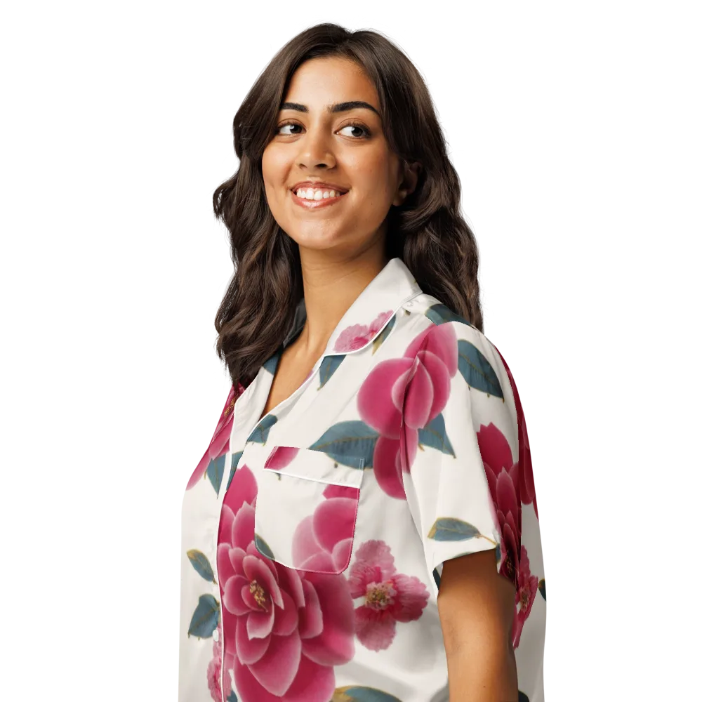 Tea Garden on Women's Short Sleeve Pajama Top — Left Front
