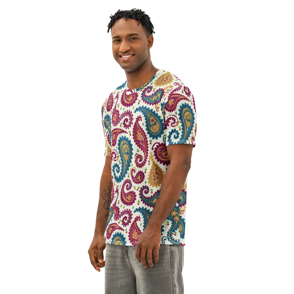 Paisley Bazaar on Men's Cotton Crew Neck T-Shirt — Left Front