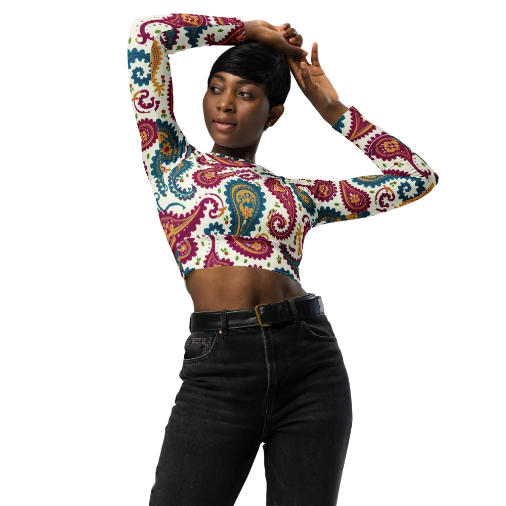 Paisley Bazaar on Long Sleeve Crop Top — Front