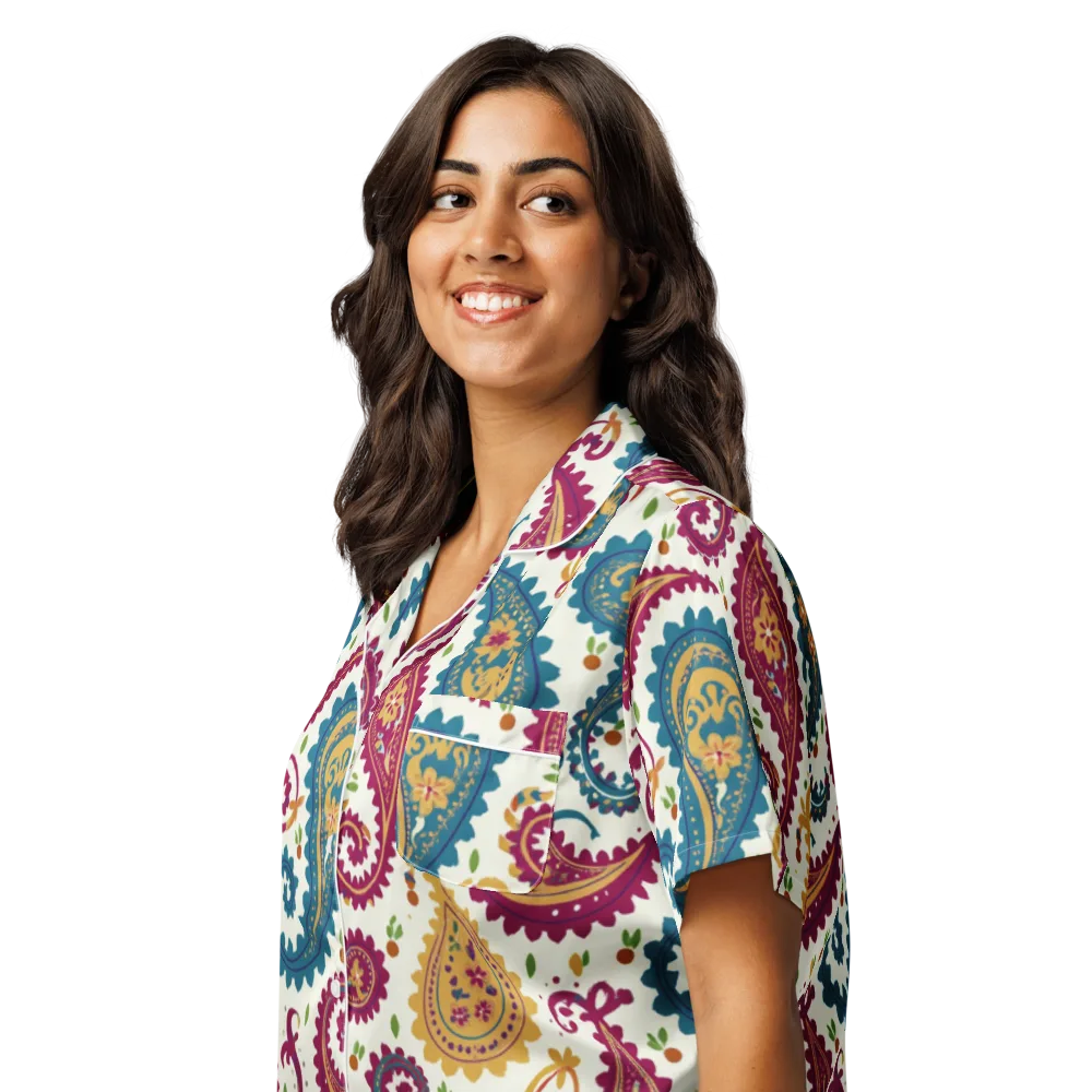 Paisley Bazaar on Women's Short Sleeve Pajama Top — Left Front