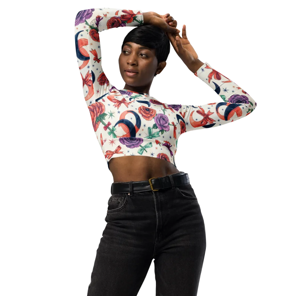 Ribbon Eclipse on Long Sleeve Crop Top — Front