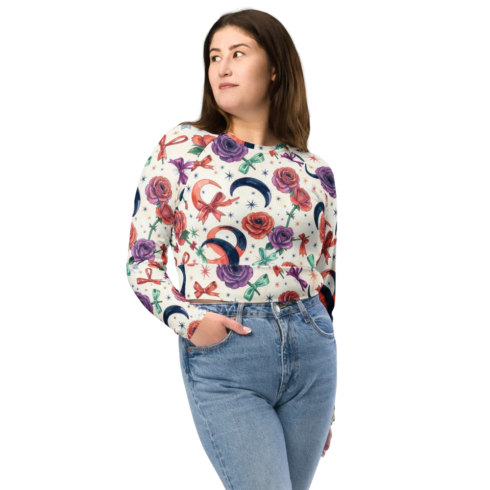 Ribbon Eclipse on Long Sleeve Crop Top — Front