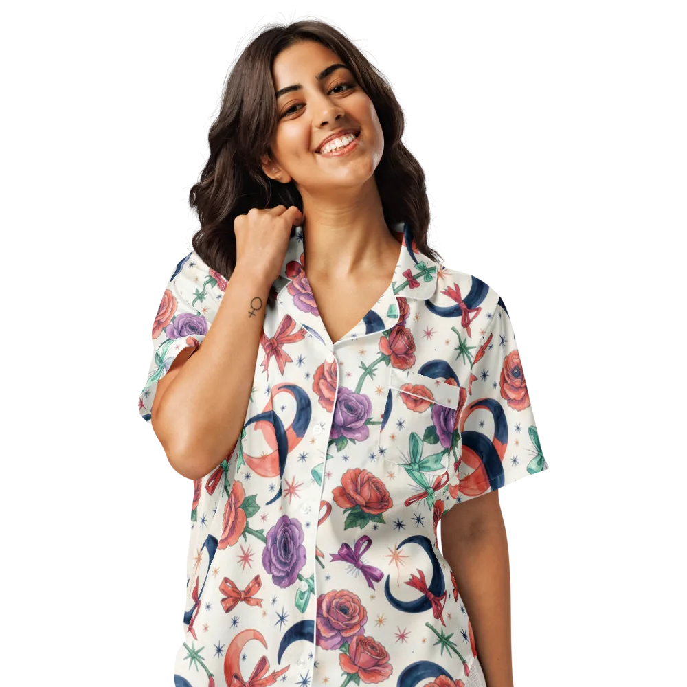 Ribbon Eclipse on Women's Short Sleeve Pajama Top — Front