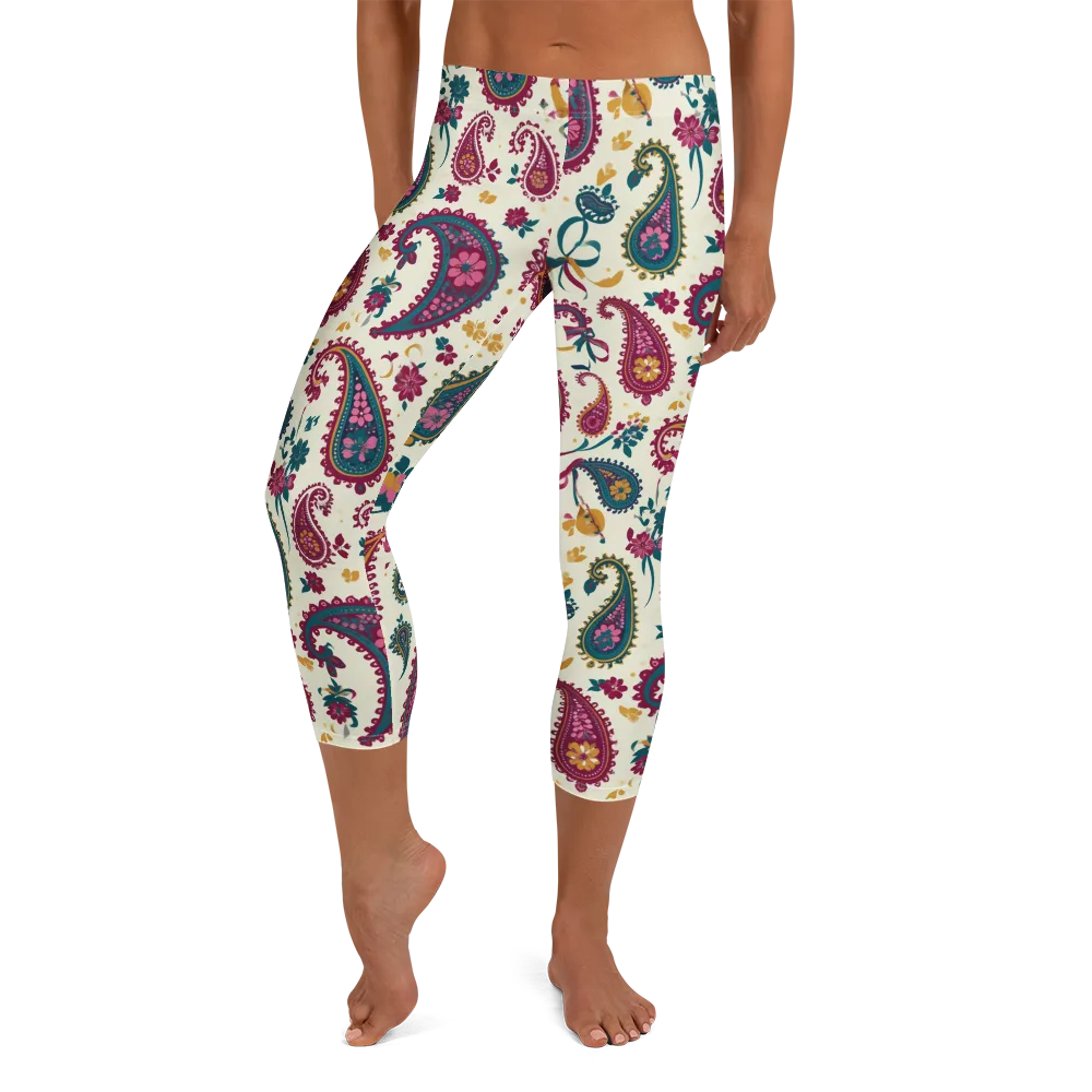 Saffron Paisley on Capri Leggings — Front