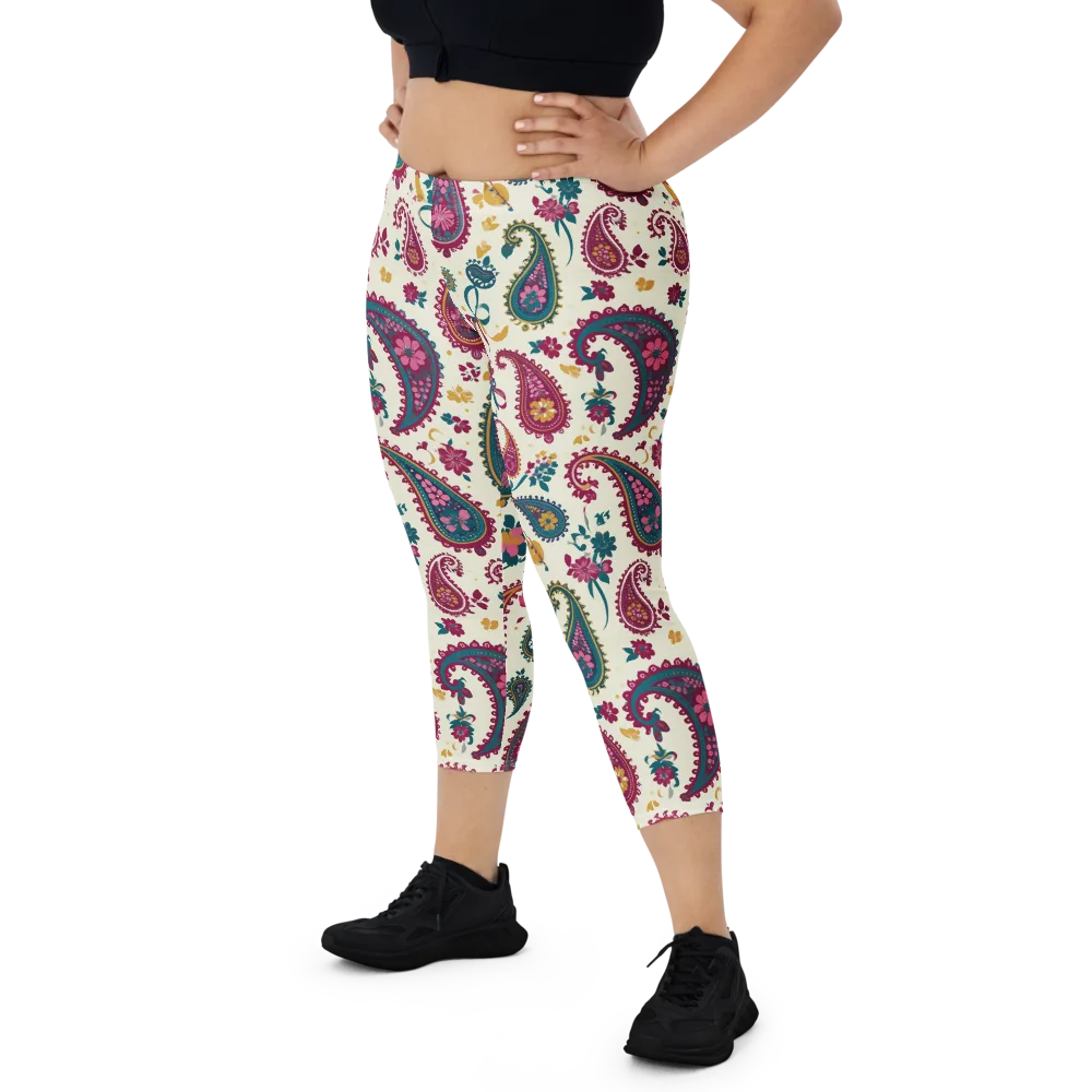 Saffron Paisley on Capri Leggings — Front