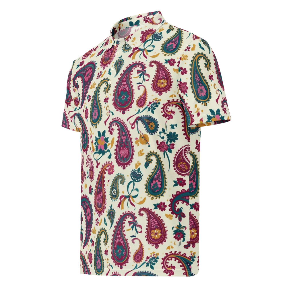 Saffron Paisley on Men's Slim Fit Polo Shirt — Left Front