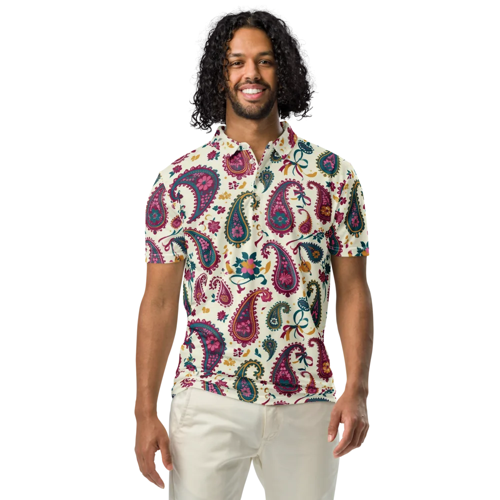 Saffron Paisley on Men's Slim Fit Polo Shirt — Front