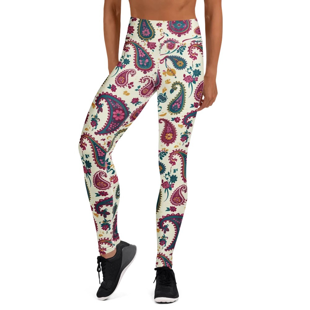 Saffron Paisley on Yoga Leggings — Front