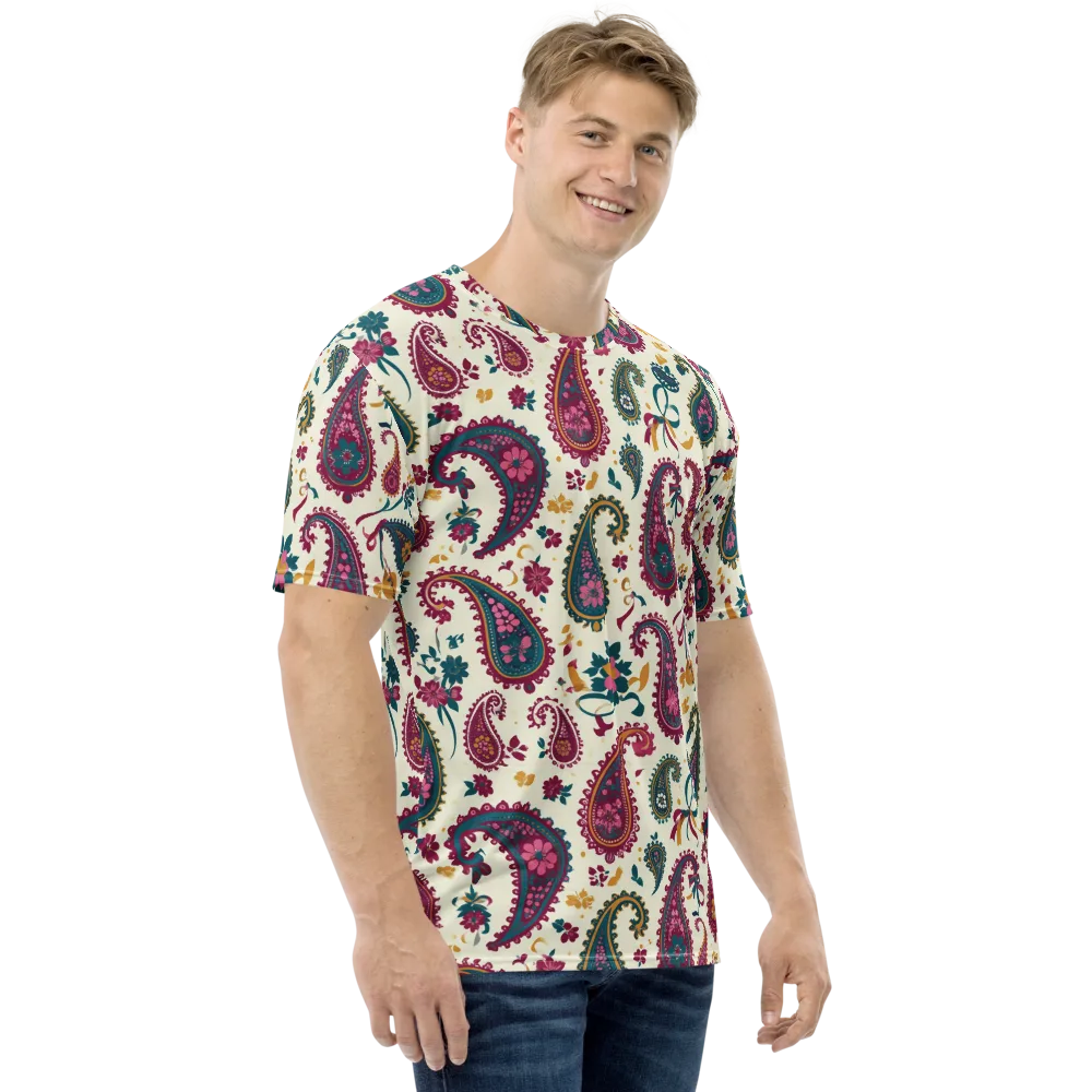 Saffron Paisley on Men's Crew Neck T-Shirt — Right