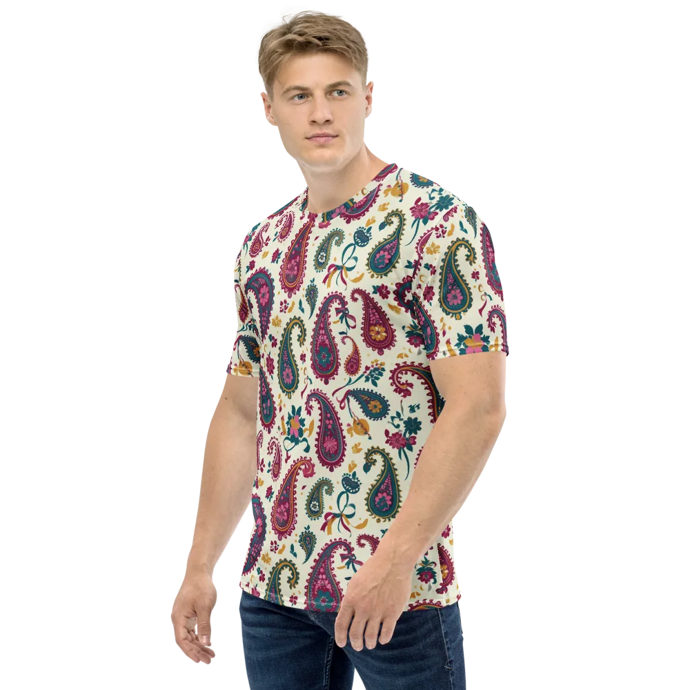 Saffron Paisley on Men's Crew Neck T-Shirt — Left