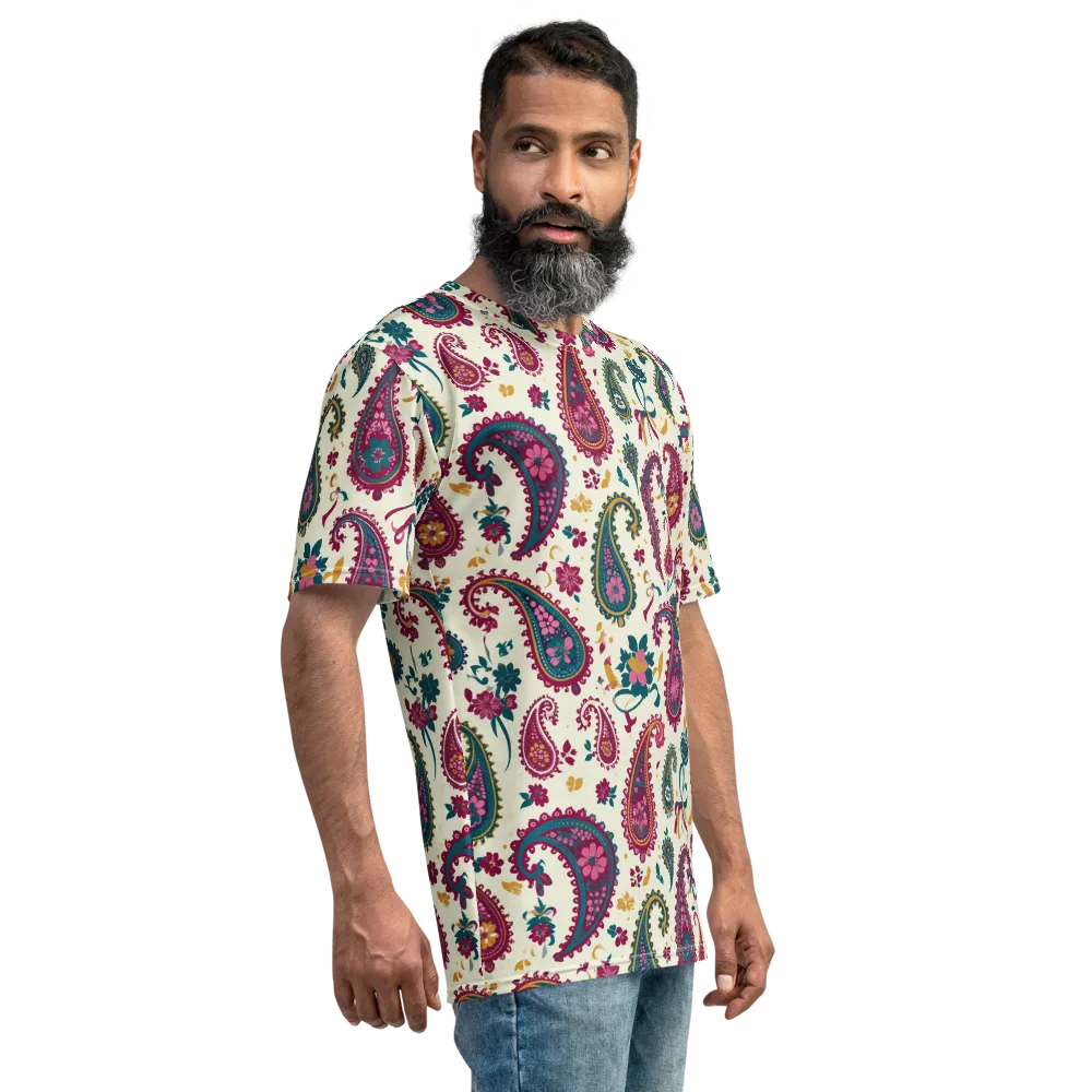 Saffron Paisley on Men's Crew Neck T-Shirt — Right