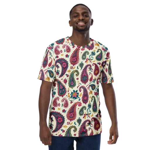 Saffron Paisley on a Men's Crew Neck T-Shirt