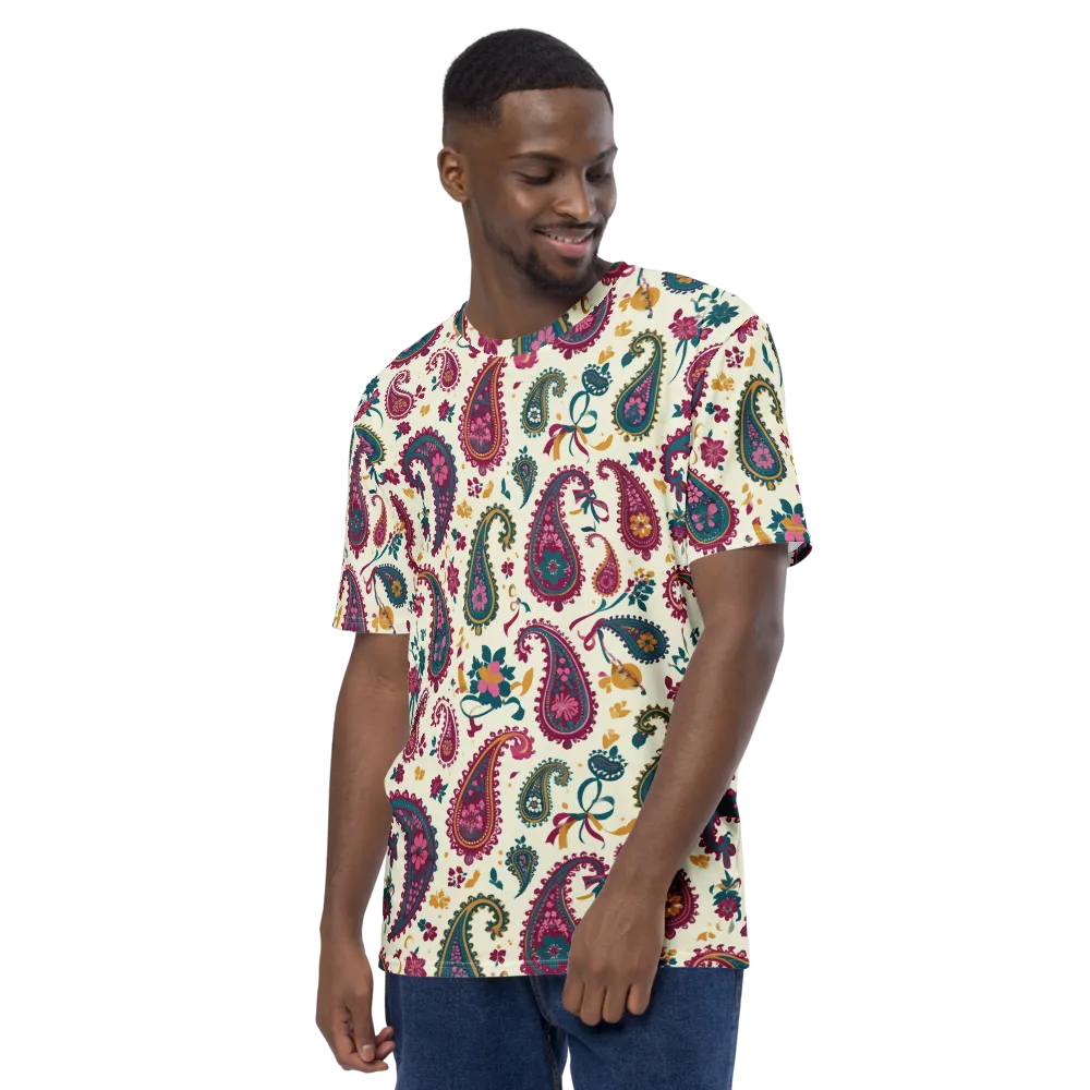 Saffron Paisley on Men's Crew Neck T-Shirt — Left