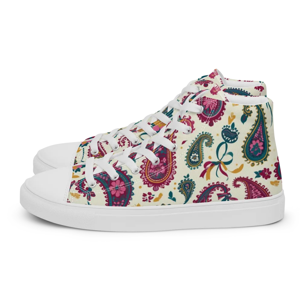 Saffron Paisley on Men's High Top Canvas Shoes — Left