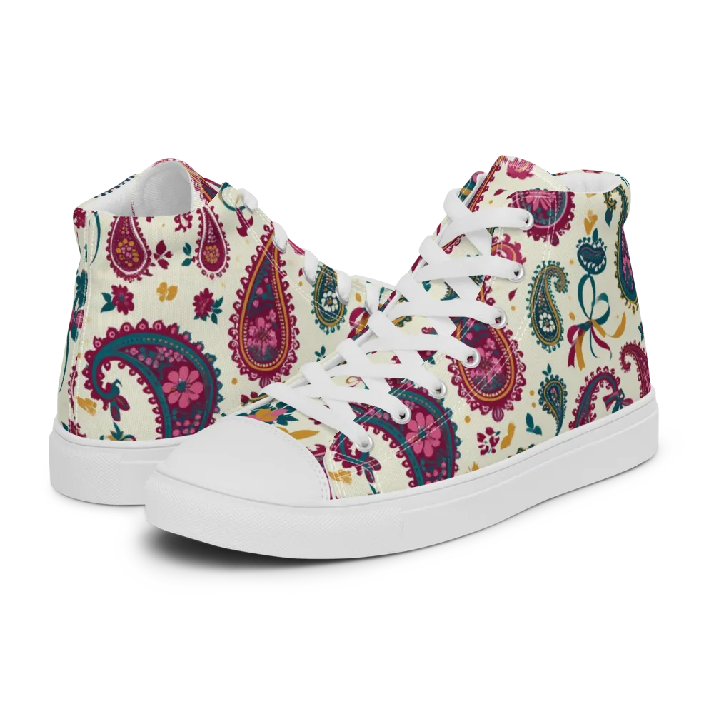 Saffron Paisley on Men's High Top Canvas Shoes — Left