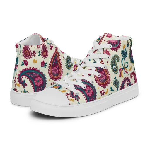 Saffron Paisley on a Men's High Top Canvas Shoes