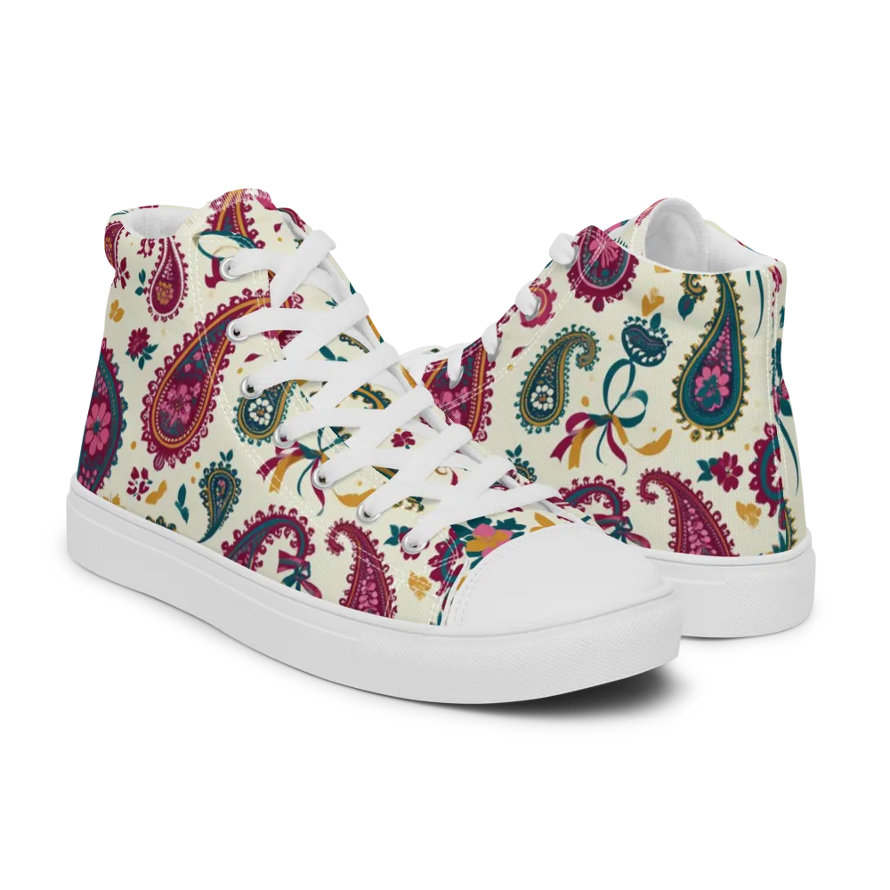 Saffron Paisley on Men's High Top Canvas Shoes — Right
