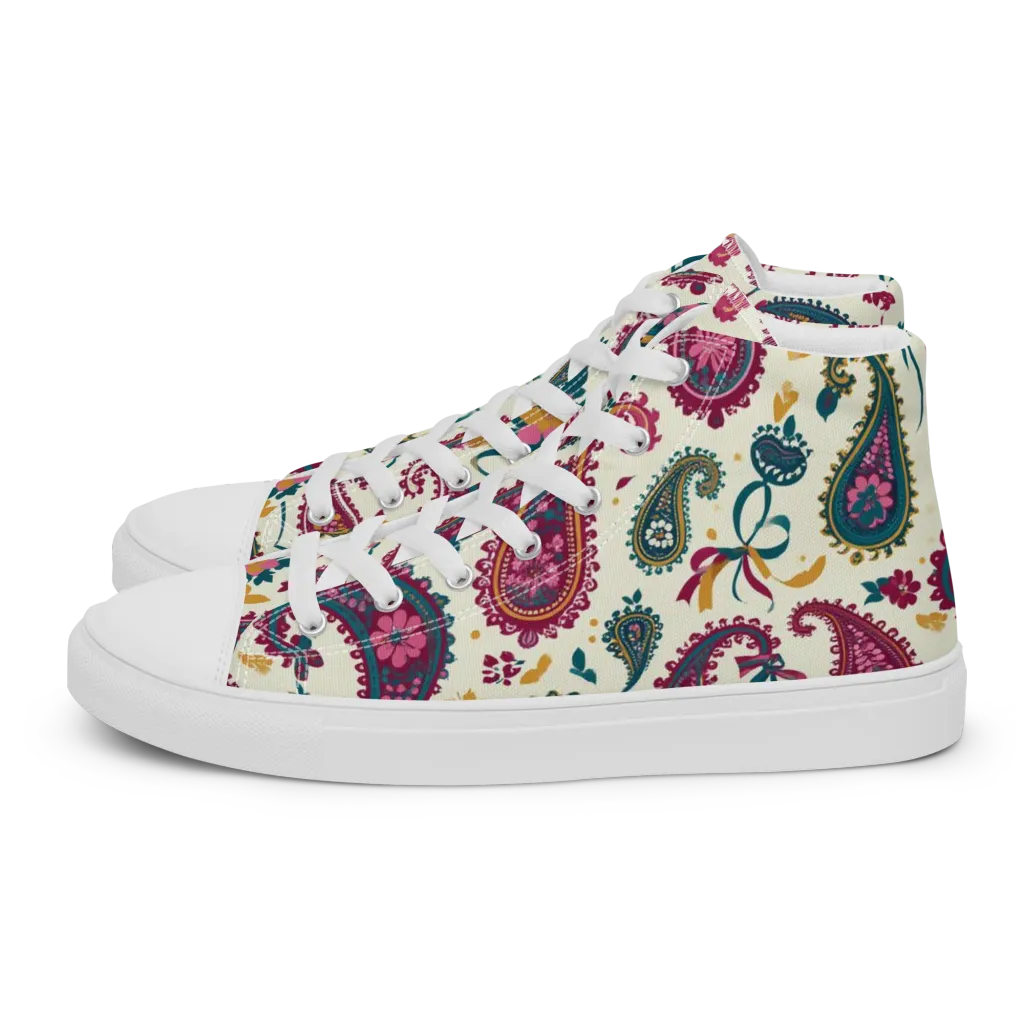 Saffron Paisley on Women's High Top Canvas Shoes — Left