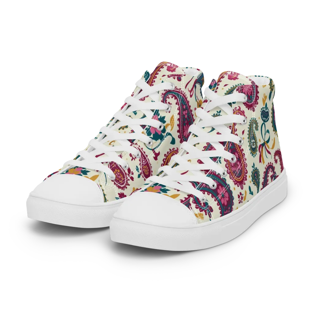 Saffron Paisley on Women's High Top Canvas Shoes — Left Front