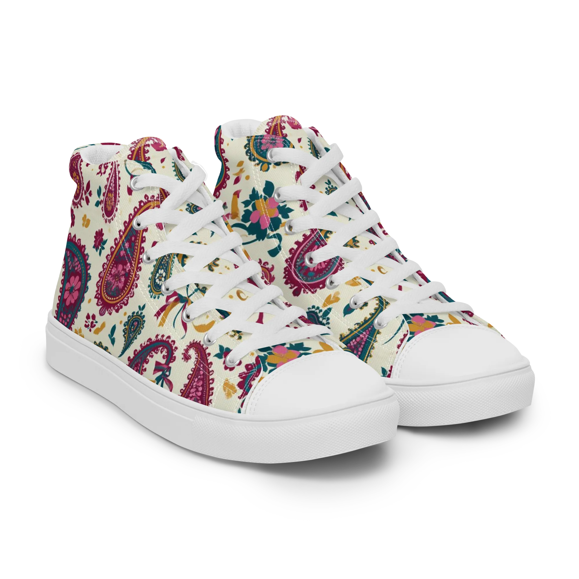Saffron Paisley on Women's High Top Canvas Shoes — Right Front