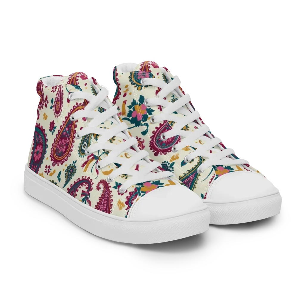 Saffron Paisley on Women's High Top Canvas Shoes — Right Front