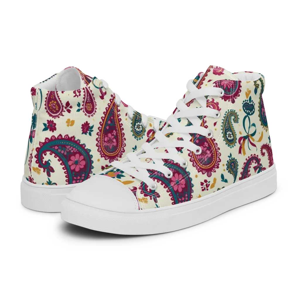 Saffron Paisley on Women's High Top Canvas Shoes — Left