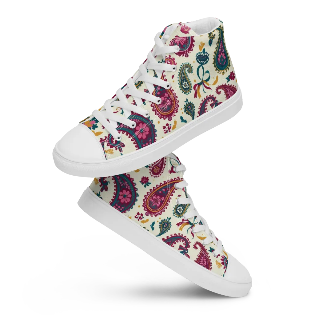 Saffron Paisley on Women's High Top Canvas Shoes — Front