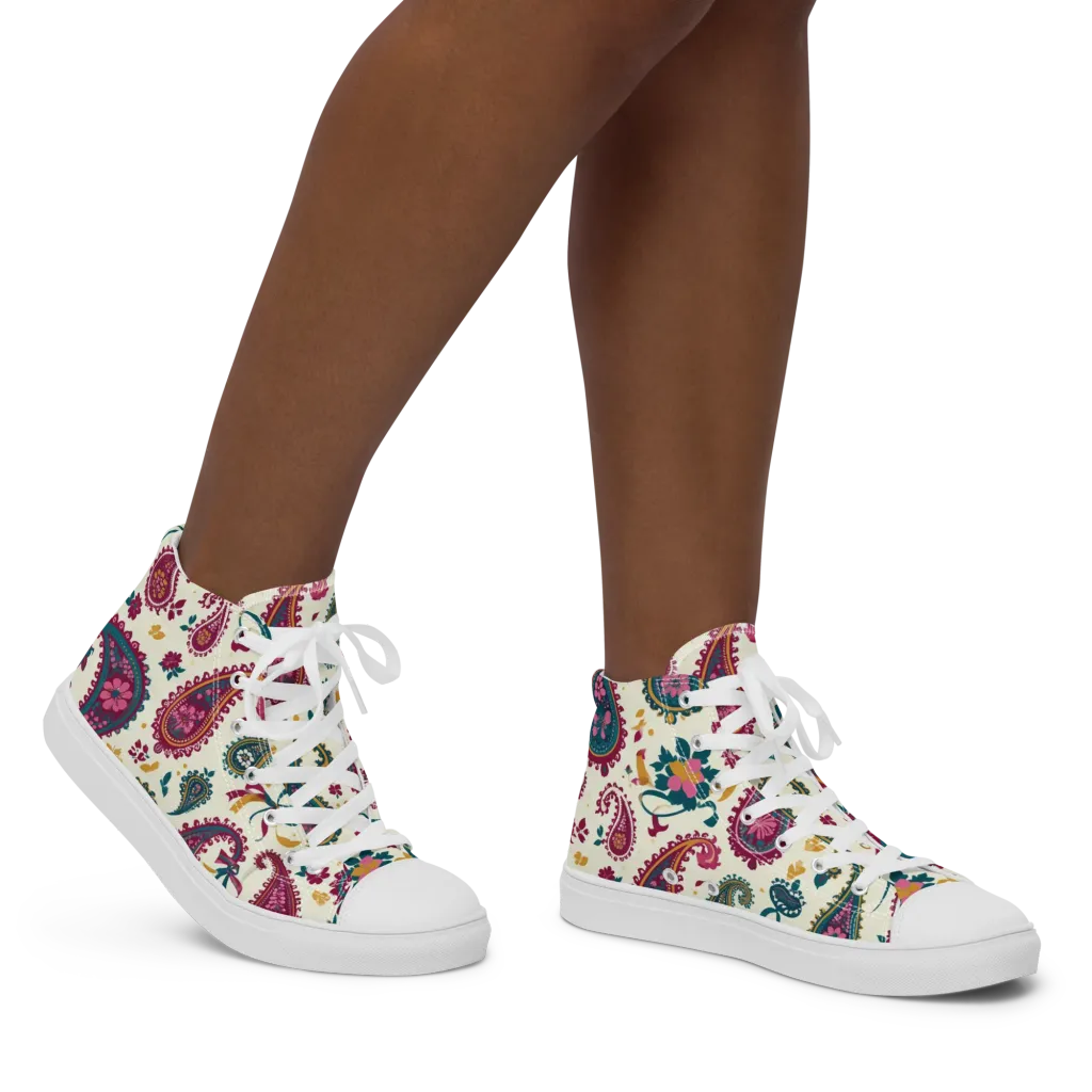 Saffron Paisley on Women's High Top Canvas Shoes — Right