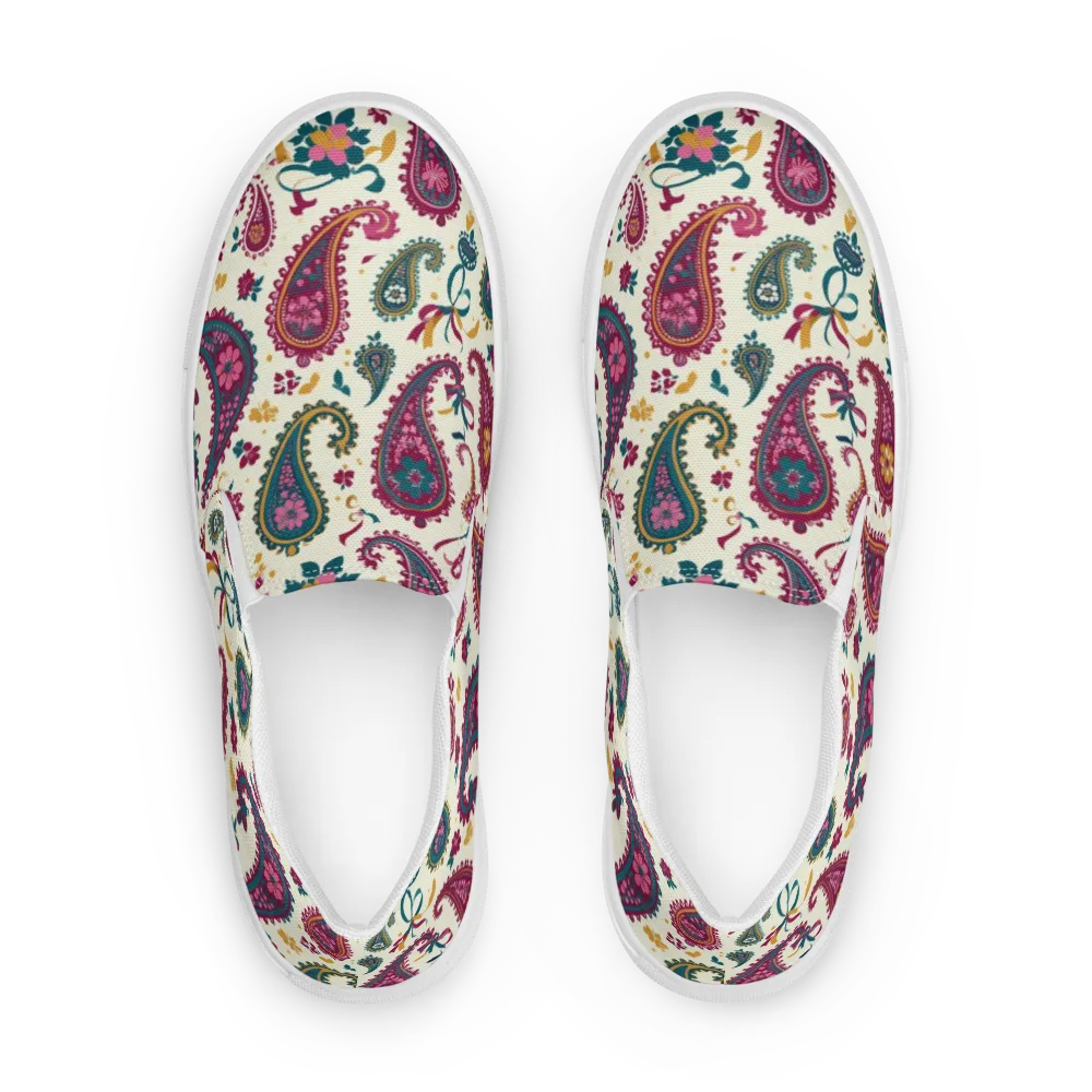 Saffron Paisley on Men's Slip-On Canvas Shoes — Front