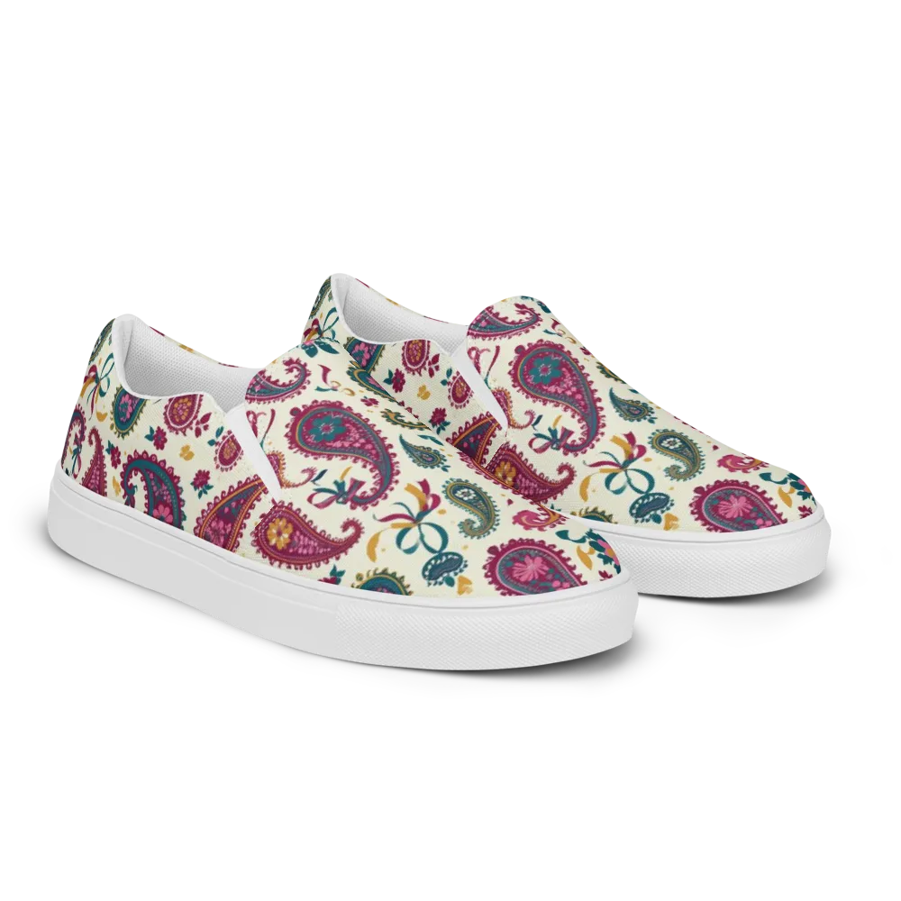 Saffron Paisley on Men's Slip-On Canvas Shoes — Right Front
