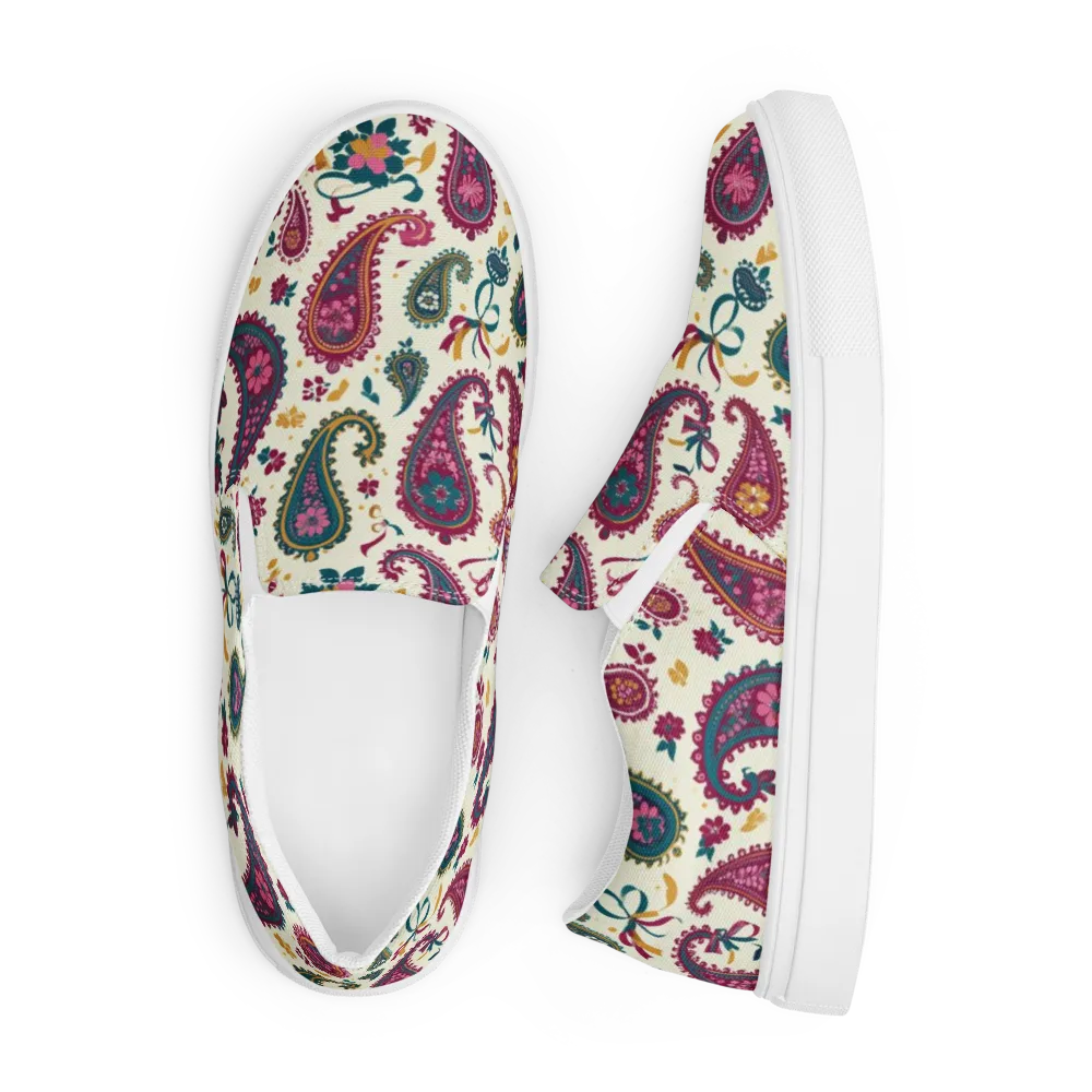 Saffron Paisley on Men's Slip-On Canvas Shoes — Front
