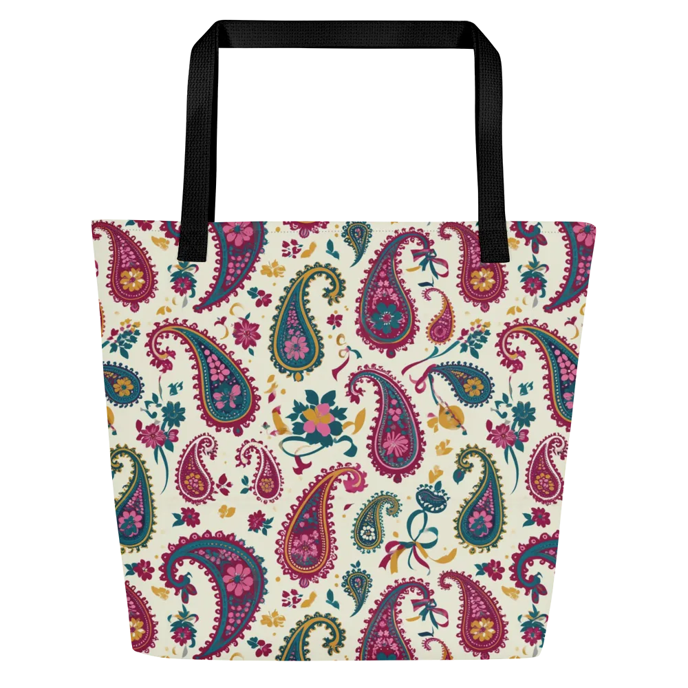 Saffron Paisley on Large Tote Bag W/ Pocket — Front