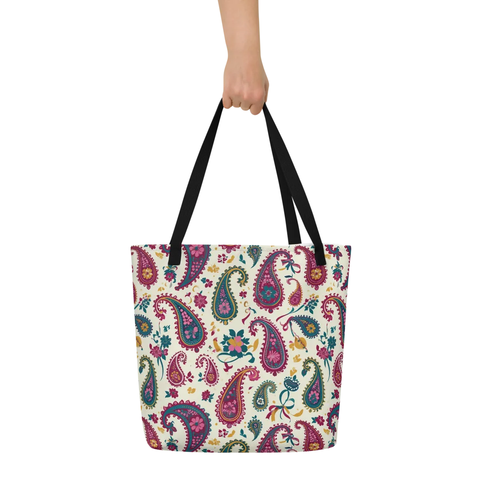 Saffron Paisley on Large Tote Bag W/ Pocket — Front