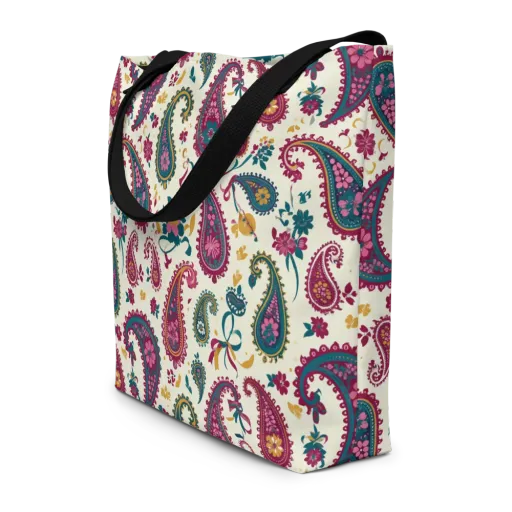 Saffron Paisley on a Large Tote Bag W/ Pocket