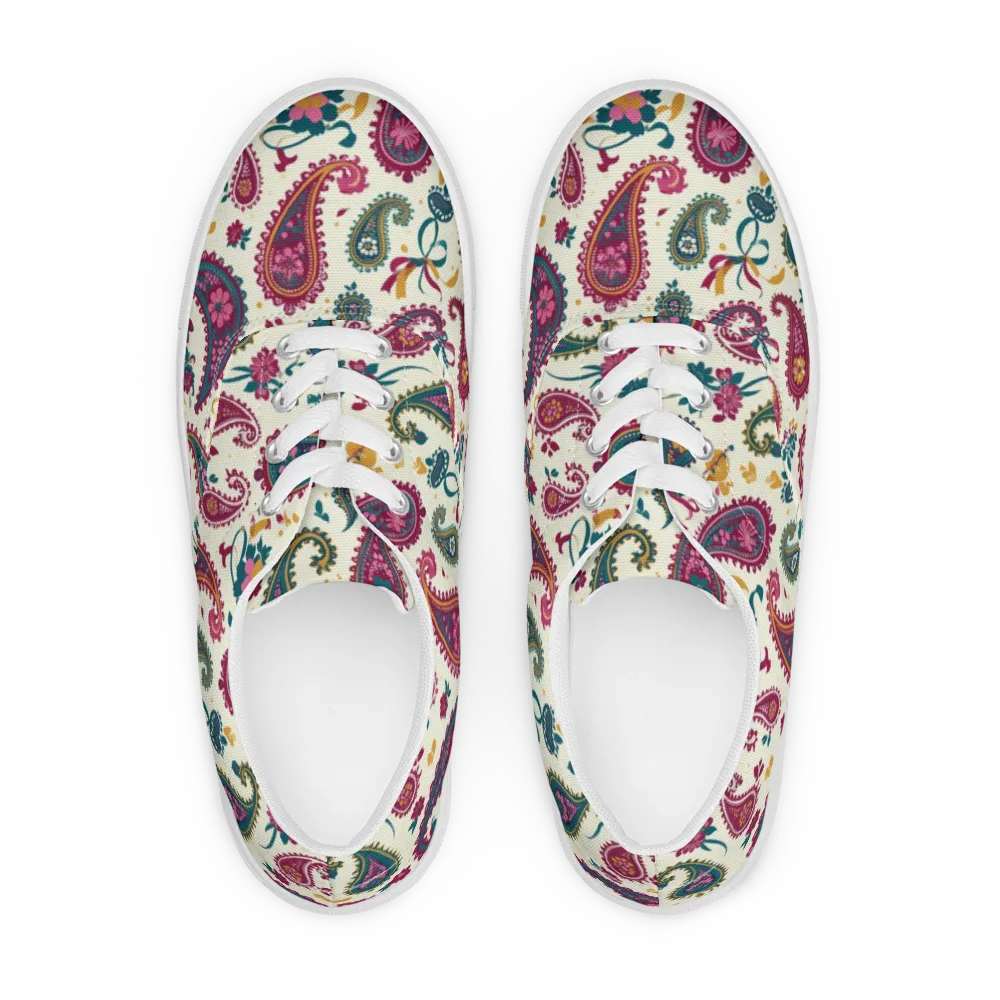 Saffron Paisley on Men's Lace-Up Canvas Shoes — Front