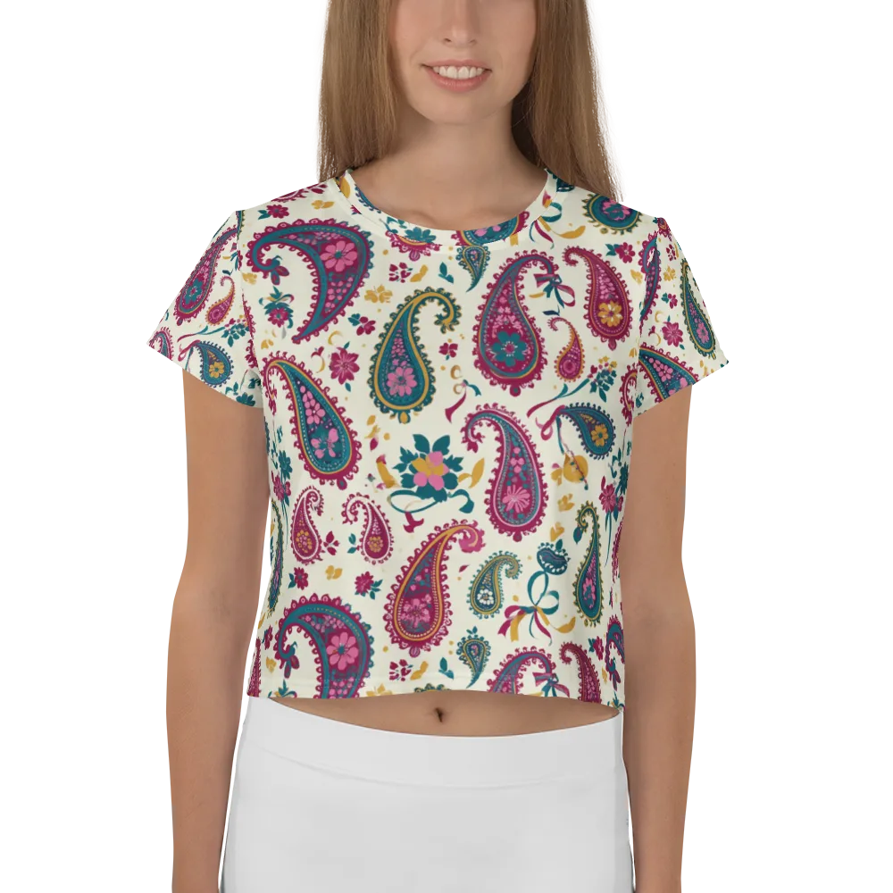 Saffron Paisley on Crop Tee — Front