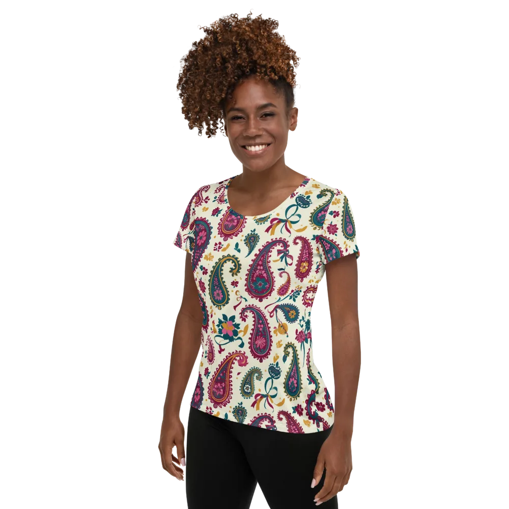 Saffron Paisley on Women's Athletic T-Shirt — Left