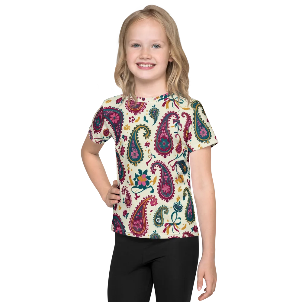 Saffron Paisley on Kids Crew Neck T-Shirt — Front