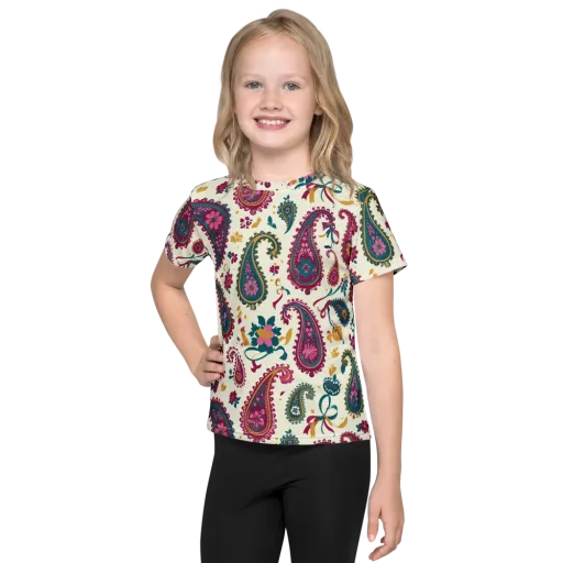 Saffron Paisley on a Kids Crew Neck T-Shirt