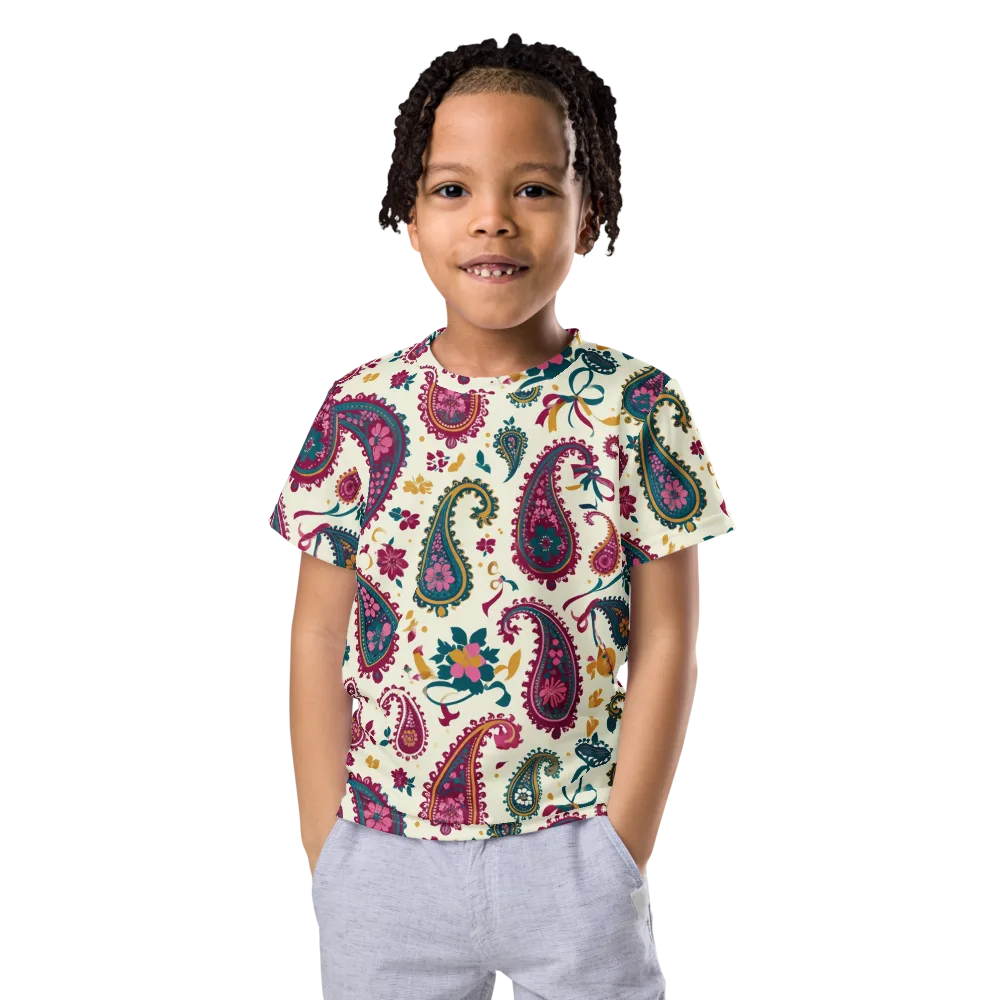 Saffron Paisley on Kids Crew Neck T-Shirt — Front