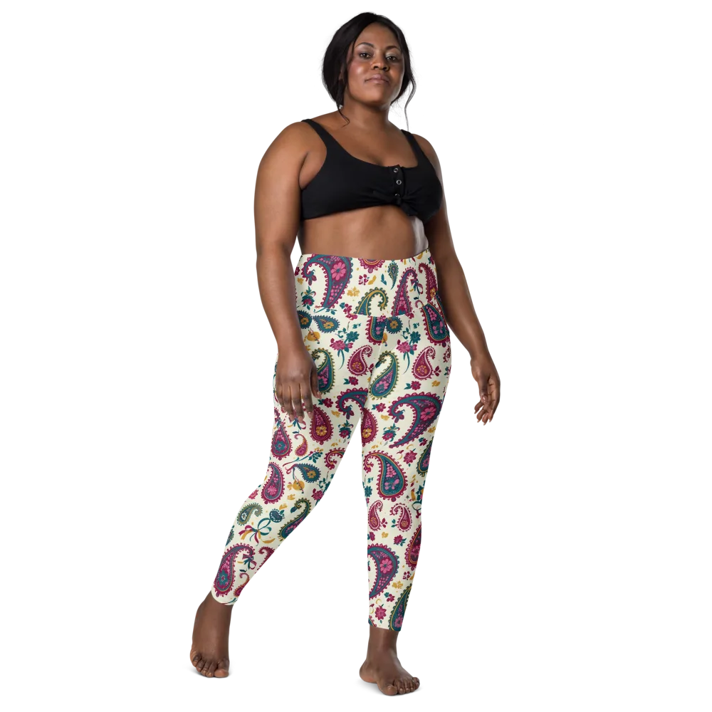 Saffron Paisley on Leggings with Pockets — Front